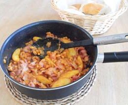 Bacon, apple and bean pot