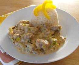 Creamy pork with leeks and mushrooms