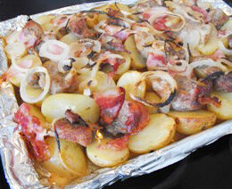 Pork steak and potato tray