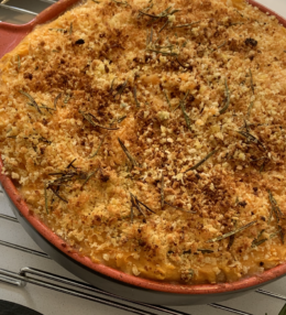 Veg Shepherds Pie with sweet potato mash, topped with toasted breadcrumbs