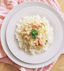 Creamy seafood sticks with rice