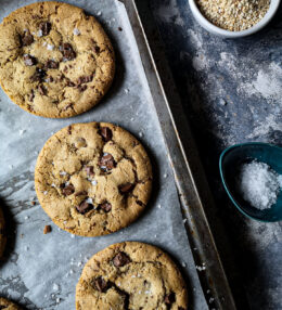 Gluten Free Salted Tahini Chocolate Chip Cookies